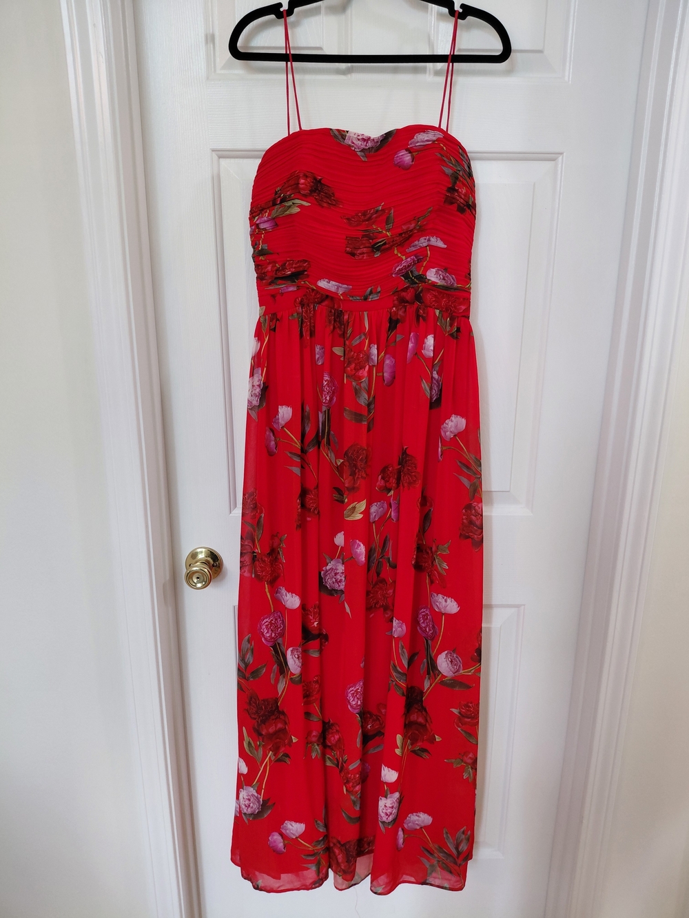 ERIN by Erin Fetherston Red Floral Strapless Maxi with Spaghetti Straps